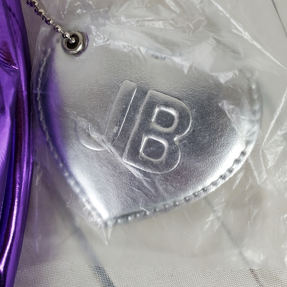 Justin Bieber Metallic Purple Quilted Heart Handbag Dead Stock Chain Strap - Picture 3 of 12